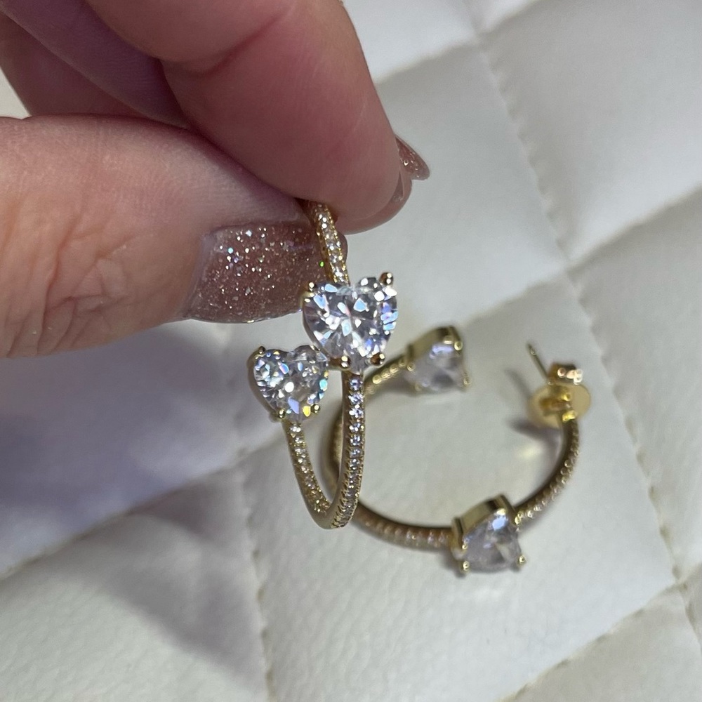 Gold and Heart Shaped Crystal Inside Out Hoops